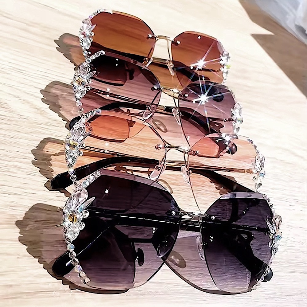 Dark grey tinted crystal rhinestone sunglasses